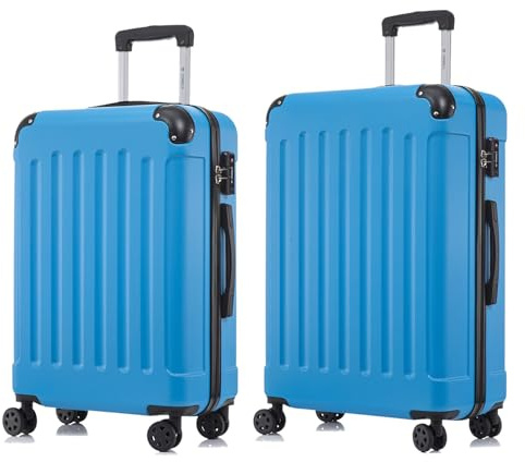 YONSLY Premium Reisekoffer TSA-Schloss,YKK-Reißverschluss Hartschalen-Koffer Trolley Kabinenkoffer Rollkoffer Suitcase Handgepäck 4 Rollen (Blau, L-XL-Set)