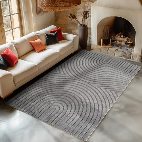 Carpetsale24 Wohnzimmer Teppich 120x170 cm Grau Hochflor Skandi Boho Design Hoch-Tief Effekt Weicher Shaggy Langflor Flauschig Robust Pflegeleicht Modern für Schlafzimmer
