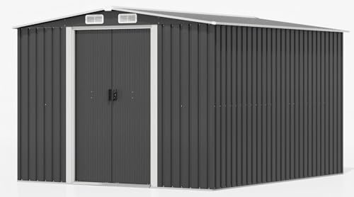 Devoko Metall Geräteschuppen 13.2m³ mit Stahlfundament, 247x301x178cm Großes Gartenhaus mit Stabiler Dachkonstruktion, Outdoor, Wetterfest für Rasenmäher Fahrräder, Anthrazit