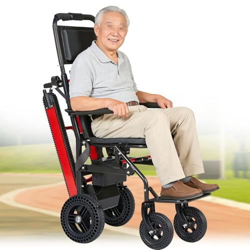Sedia A Rotelle Pieghevole Portatile Per Scale,Sedia A Rotelle Cingolata Per Salire Le Scale,Montascale Elettrico,Telaio Con Un Peso Di Soli 19 Kg,Include Batteria Da 13 Ah black
