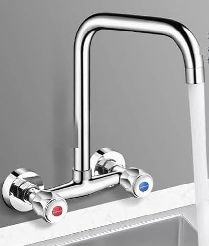 Rubinetto da cucina, in rame, montaggio a parete, con doppia maniglia calda e fredda, miscelatore moderno per lavanderia, balcone, lavastoviglie (B)