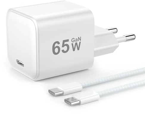 YISH 65W Caricatore USB C Rapido - GaN PD3.0 Caricabatterie USB C Alimentatore Presa Compatibile con iPhone 17 16 15 Galaxy S26 S25 MacBook Carica Batterie Cellulare Tipo C Spina, con 60W Cavo C 1M