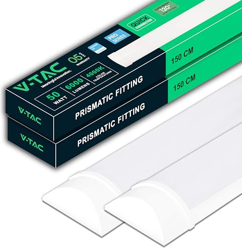 V-TAC 2x Plafoniera LED 150 CM da Soffitto o Parete - 50W - Chip Samsung - Lampada Rettangolare 6000 Lumen IP20 per Parete, Garage, Negozio,Magazzino - Plafoniere Tubo - Luce 4000K Bianca Naturale