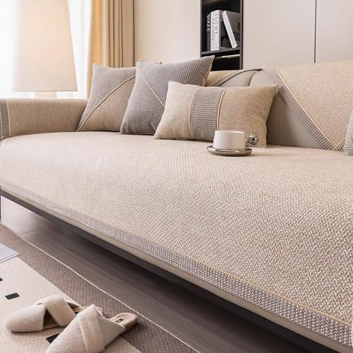 LLIDDAMES Sofabezug L Form Sofa üBerzug rutschfest Sofaschoner Gewebte Baumwolle und Leinen 1/2/3/4 Sitzer Couch Überzug Sofaüberwürfe Couch Cover Ecksofa-Bezug(Beige,110 * 240cm)