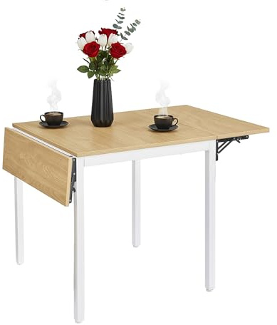 Relaxdays Esstisch klappbar, 2-4 Personen, HBT: 76x120x78 cm, platzsparender Klapptisch, Küche, MDF & Eisen, Natur/weiß