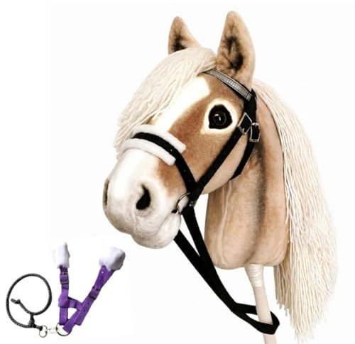 Windy Mane Set Hobby Horse A3 + Abnehmbare Trense & Halfter | Großes Steckenpferd Haflinger | Abnehmbare Trense & Lange Mähne | Stockpferd mit Zubehör