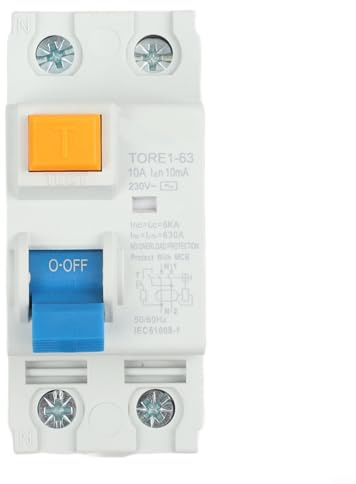 Dispositif de courant résiduel 2P 10 mA Disjoncteur de fuite de terre, interrupteur de sécurité différentiel 230 V avec protection contre les courts-circuits 6 KA, RCD électromécanique 2 pôles