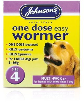 Johnson's One Dose Easy Wormer Dogs Up To 6-80kg (OR MULTIPLE DOGS) SIZE 4 (TP)(JEDWXL/PURPLEPACK)