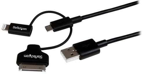 StarTech.com LTADUB1MB - Cable Combo USB a Lightning, Dock de 30 Pines, Micro USB, Color Negro
