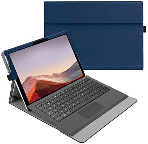 Fintie Hülle für Microsoft Surface Pro 7+/ 7/6/ 5/4/ 3 Tablet 12.3 Zoll | Multi-Sichtwinkel Hochwertige Tasche Schutzhülle aus Kunstleder, Type Cover kompatibel, Marineblau