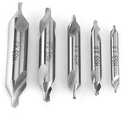 Jeu de forets centraux, forets Asixx Set de forets de centre en acier rapide 5 pièces Set de 60 degrés 1,5/2/2,5/3/4mm avec une dureté élevée et une bonne résistance à l'usure (60
