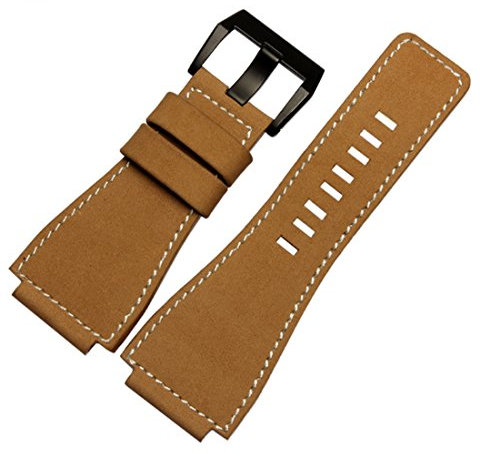 Richie strap 35 mm x 24 mm, konvexe Öffnung, Lederarmband, Schnalle, passend für Bell Ross BR01/BR03, Khaki (schwarze Schnalle), Armband