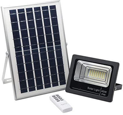 ELEDCO Foco Solar Led 40W, Panel Solar, Batería, Regulable Mando a Distancia, Luz Exterior Autonomía 8-15 Horas, Luz Neutra 4000K