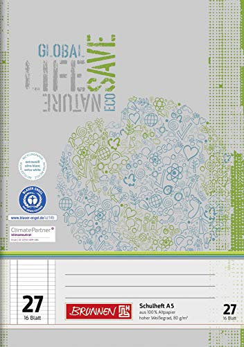 Brunnen 104512701 Recycling-Schulheft DIN A5 (16 Blatt, einfaches Heft)