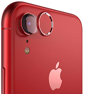 qichenlu 3X Kamera Glas Folie + 2X Kamera Alu Schutzring (Rot) für iPhone XR, Rückseite Kamera Schutz Set für iPhone XR,Linsen Metall Rahmen Klar 6D Glas Kratzfest Kamera Hinten Schutz
