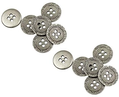 Rechere 12 Stück Vintage-Blumen-Rand, flache Metallknöpfe, 4-Loch-Handwerk für Heimwerker, Nähen, Verzierungen 25mm silberfarben antik-optik
