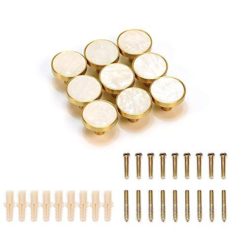 EVERGD 27mm Pure Copper Handle Shell Brass Gold Wardrobe Kitchen Cabinet Door Knobs Drawer Cupboard Hardware Pull Handle Clothes Coat Hook Modern Simple (9, White)