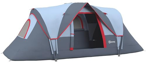 Outsunny Tente de Camping familiale 5-6 pers. - Tente Tunnel étanche légère ventilée Facile à Monter - Grande Porte + 3 fenêtres - dim. 4,55L x 2,2l x 1,8H m Fibre Verre Polyester Oxford Gris