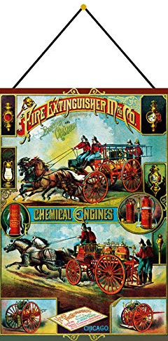 Blechschild 20x30cm gewölbt mit Kordel Fire Extinguisher Meg Co Chicago Feuerlöscher Feuerwehr Deko Geschenk Schild