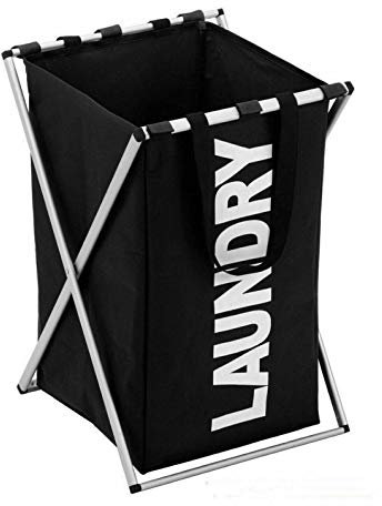 LOS Aluminium Frame Laundry Bag Folding Sorter Storage Hamper Basket Fold Up Bags (Black)