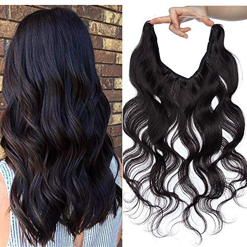 SEGO Haar Extensions Echthaar Haarverlängerung 1 Tresse mit Draht GEWELLT Haarteil Secret Wire natürlich #1B Naturschwarz 22(56cm)-75 g