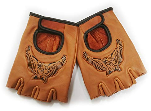 Westernwear Bikerhandschuhe Adler - Fingerfreie Bikerhandschuhe BZW. Motorradhandschuhe oder Fahrradhandschuhe aus Leder in schwarz oder braun (Braun, M)