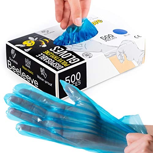 Beeleeve PE Einweghandschuhe aus Plastik [500-Box] – Universalgröße - Farbvarianten – Einmalhandschuhe, Handabdeckungen für die Lebensmittelhandhabung, Zubereitung, Kochen, Wasserdicht (b-Blau)