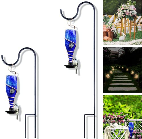 Robuster, massiver Schäferhaken, 61 - 94 cm, verstellbar, montiert, rostbeständig, Premium-Metall-Garten-Schäferhund, Haken für Vogelfutterspender, hängende Pflanzkörbe, Solarleuchten, Laternen