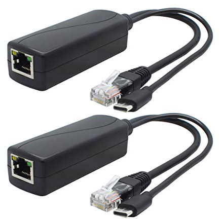 ANVISION 2er-Pack 5 V Gigabit PoE Splitter, USB Typ C, 48 V auf 5 V 2,4 A Adapter, IEEE 802.3af konform