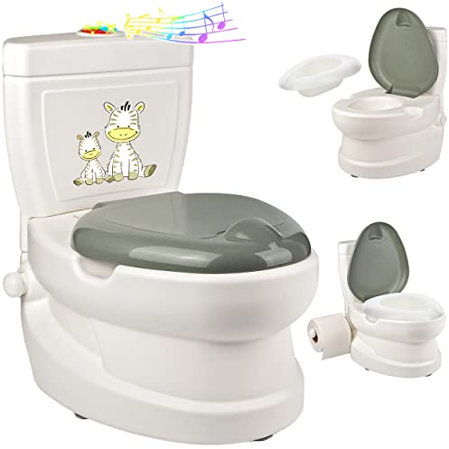 alles-meine.de GmbH Kindertoilette Spülgeräusch + Licht Effekt - Wasserspülung Modell wählbar Töpfchen/Nachttopf/Babytopf - mit Deckel - weiß - Musik - Toilettentrainer..