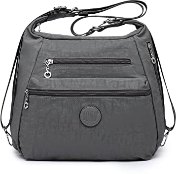 KONO Rucksack Damen Umhängetaschen Nylon Schultertaschen 3 in 1 Anti-Diebstahl Handtasche Wasserdicht Casual Daypack Grau