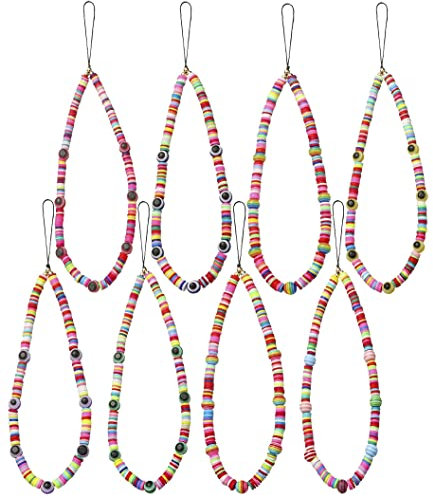 LIPIODOL Abalorio para Móvil con Cuentas 8pcs, Colgante Abalorios para Movil, Colgante de Mano Movil, Accesorio Pulsera Abalorios, cadena de teléfono para mujeres, llavero de coche