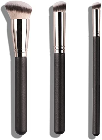 Lot de 3 pinceaux à fond de teint inclinés pour le maquillage liquide, le fond de teint crème incliné et le correcteur sous les yeux pour estomper la crème, la poudre, le polissage (3 tailles)