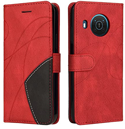 Fatcatparadise Kompatibel mit Nokia X20/X10 Hülle, Leder PU Brieftasche Handyhülle Flip Case Silikon Bumper Schutzhülle Klapphülle. Lederhülle mit Kartenfächern und Standfunktion (Rot)
