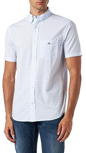 GANT Mens Poplin Gingham Short Sleeve Shirt Light Blue M