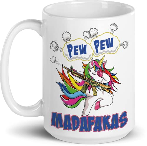 Pew Pew Madafakas Einhorn lustig bedruckte große Kaffeetasse Lustige Sprüche Tasse 440 ml