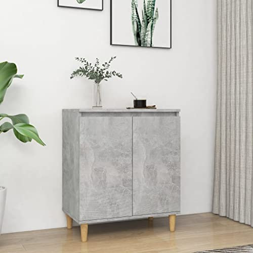 WIFESE Sideboard Mit Massivholz-Beinen Betongrau 60x35x70 cm - Komodenschrank, Küchenschrank, Flurschrank Mit Schubladen - Schmal Für Wohnzimmer, Küche, Flur