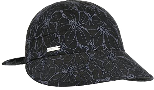 Seeberger Belvonja Flower Schute Damenhut Stoffhut Sonnenhut Gartenhut Baumwollhut (One Size - schwarz)