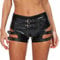 IWEMEK Kurze Lederhose Damen Schwarz High Waist PU Ledershorts Rave Pole Dance Booty Shorts Party Outfit Nachtclub Gothic Kurze Hose Lackhose Hotpants Sexy Clubwear Schwarz 02 L