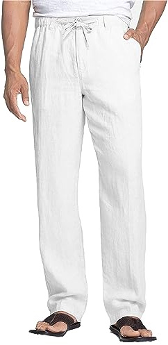 NANAMEEI Herren Leinenhose Sommer, Leicht Bundfaltenfrei mit Kordelzug S-3XL