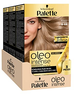 Schwarzkopf Palette Oleo, colorazione permanente copertura professionale capelli bianchi, 8-68 Biondo Sabbia, confezione da 3