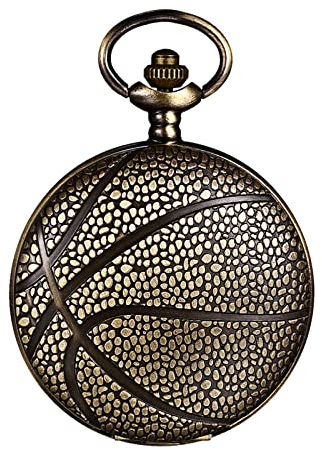 JewelryWe Taschenuhr Herren Einzigartig Basketball Sport Ball Kettenuhr mit Arabischen Ziffern Retro Analog Quarz Uhr Anhänger mit Halskette Kette für Damen Männer Bronze