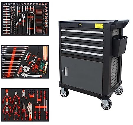 CONERY 198 Pieces Of EVE Combination Tool Kit, Drawer Wrench, 4 Hexagonal Drill Bit Socket Kit, With Toolbox, Handcart Cabinet, For Car Maintenance