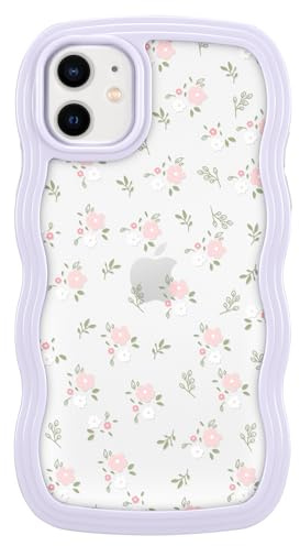 ZCDAYE Floral Case Compatible with iPhone 11, Aesthetic Flower Pattern & Cute Curly Wavy Shape Phone Case for Women Girls,Soft TPU Shockproof Cover for iPhone 11 (6.1 inch), Purple