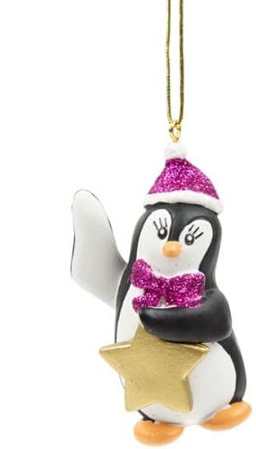 Suki Christmas Penguin (Girl) Pink Glittered Christmas Tree Decoration - Customise with a NAME