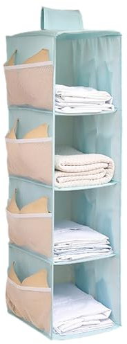 LdawyDE Hängeregal Kleiderschrank, Mehrere Fächer Hängeaufbewahrung Schrank, Faltbar Hängeorganizer Schrank Organizer mit Netzseitentaschen für Zuhause/Wohnmobil/Camping