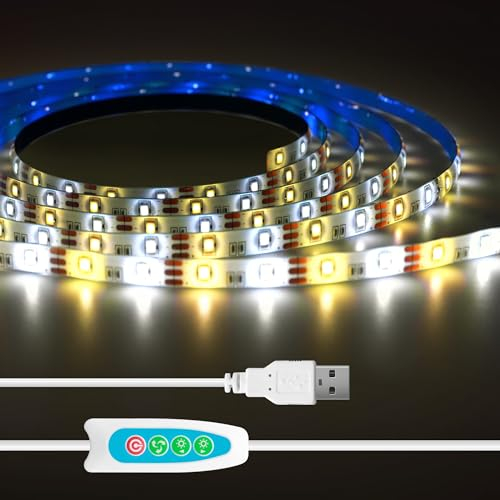 SOAIY Tira LED 3M,Tira de Luz LED 5V USB,Tira de LED Regulable con 2M cable,Luz bajo Amario 3 Colores,Tira Luz Multifuncional con función de memoria para Cocina Gabinete Habitación Cama