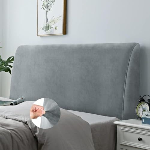 Bett Kopfteil Bezug, Kopfteilbezug Für Bett,Strecken Bett Kopfteil Abdeckung Für Twin Queen King Bett, Weicher Strecken Samtstoff Staubdicht, Verdickt All-Inclusive Kopfteil Husse(180-200CM,Gray 1)