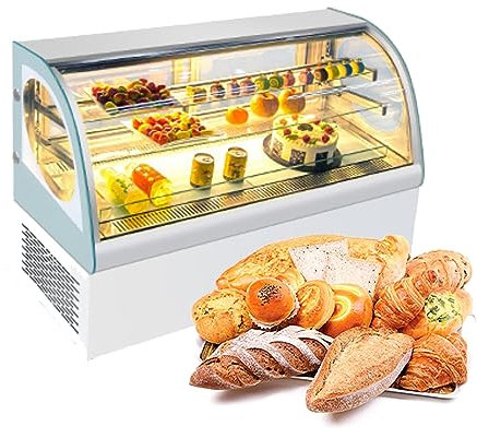 Commercial Countertop Display Refrigerator - Curved Glass Display Case For Pastries & Cakes - Adjustable Shelves - Ideal For Bakery/Cafe - Refrigerated Showcase Shelf