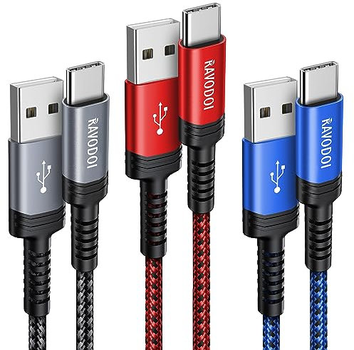 Cavo USB C, [3Pezzi, 1M] Cavo USB Type-C Nylon Ricarica Rapida Cavo per Samsung Galaxy S20 S21 S22 S23 S24 Ultra S10 S9, A70 A71 A50 A51 A41 A40 A21s A20 A20E, Pixel 7